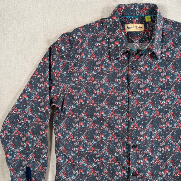 Robert Graham Shirt Mens Medium Floral Flip Cuff Button Down Long Sleeve - Picture 2 of 15